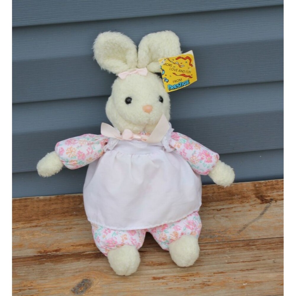 NWT Vintage Prestige Pastel Dress Floral White Bunny Stuffed Animal Plush 15"